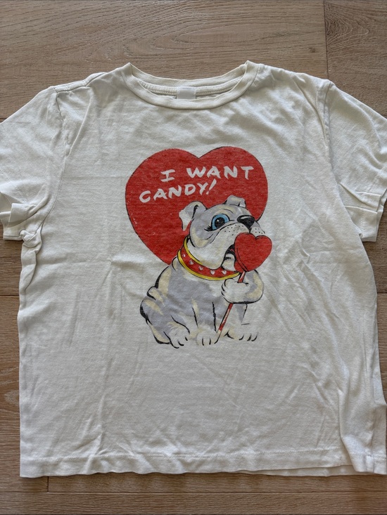 Re/Done Tops - Re/Done White Puppy Heart Graphic Tee with Red Accent